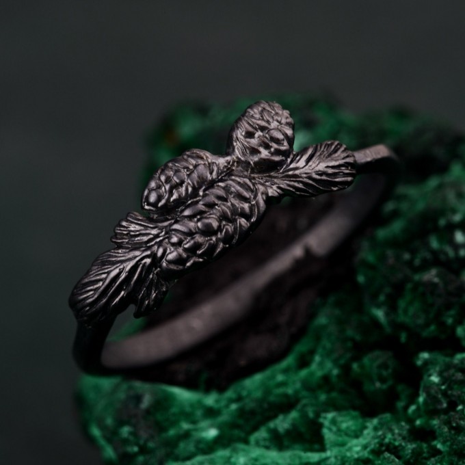 Handcrafted Silver Pinecone and Twig Ring – Unique Women's Christmas Jewelry