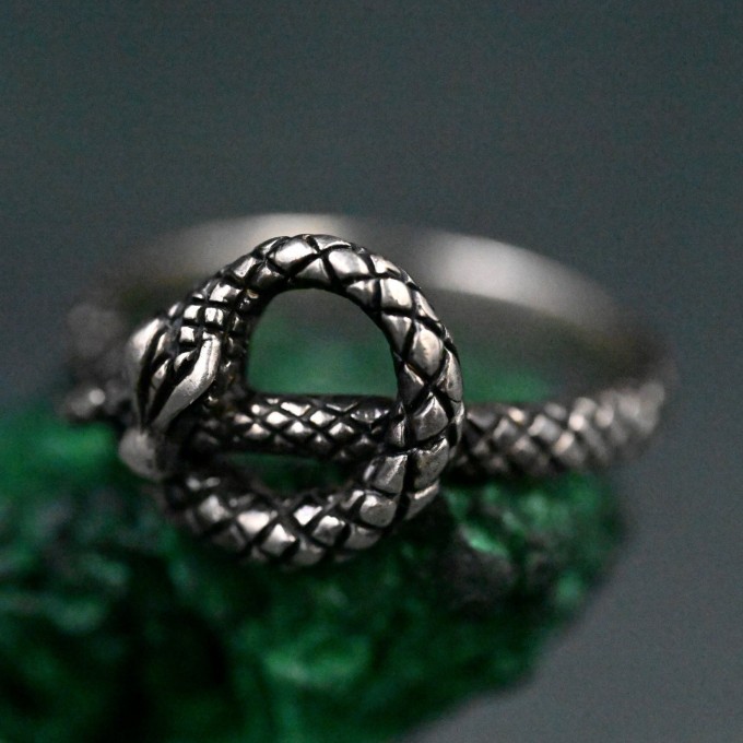 Serpent Heart Sterling Silver Ring with Intricate Detailing