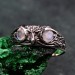 Gothic Silver Ring with Twin Moonstones and Nature Motif