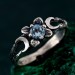 Gothic Silver Ring with Sapphire and Floral Design