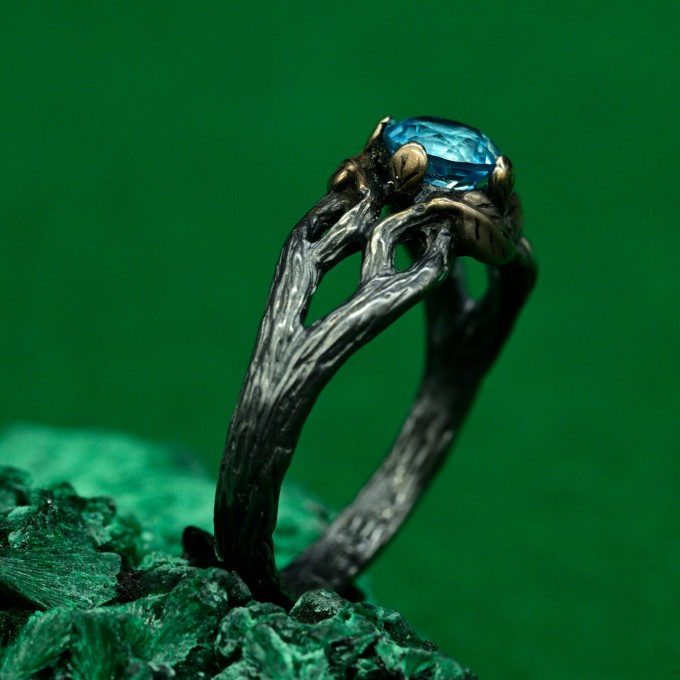 Silver Fairy Twig Engagement Ring: Elvish Leaf Braid Design