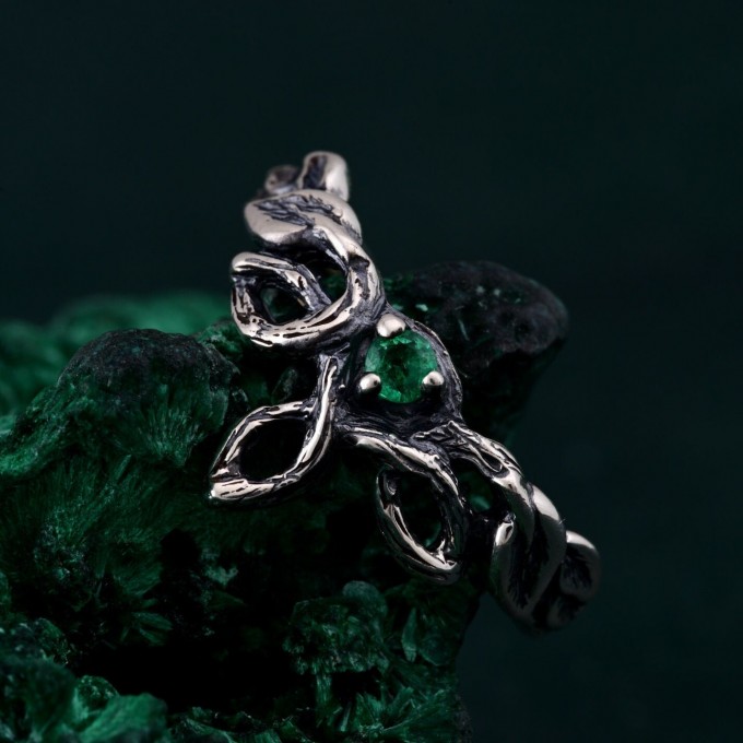 Delicate Leaf Braid with Wood Bark Branch Weave – One-of-a-Kind Silver Fairy Engagement Ring