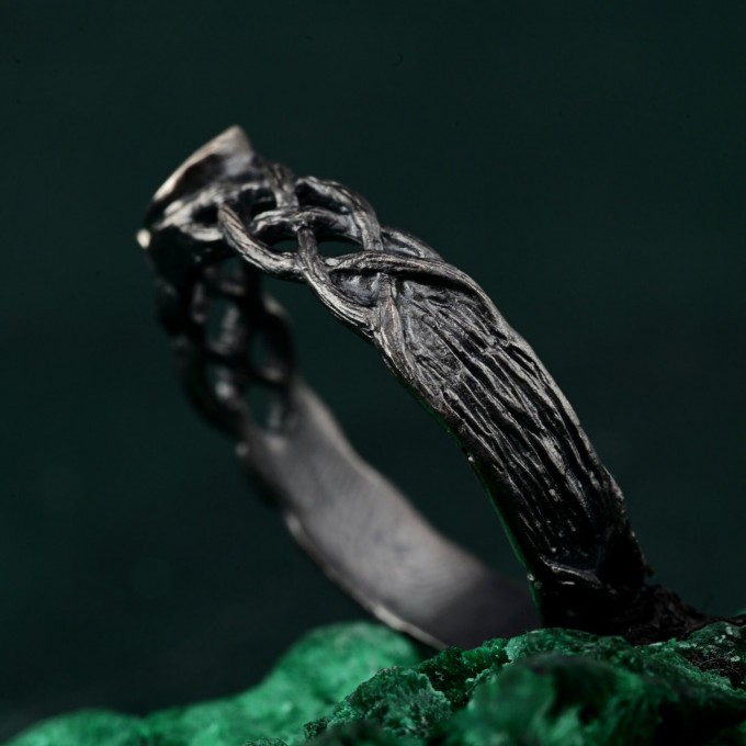 Enchanted Emerald Moon Ring with Whimsical Forest Branch Design