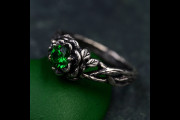 Nature's Embrace Emerald Ring - Sterling Silver with Lotus and Twisted Branches, Ethereal Engagement Ring