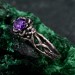 Amethyst Dewdrop Ring - Silver Leaves Embrace with Botanical Romance Design