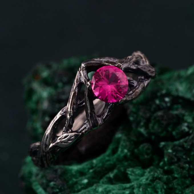 Unique Wood Ring for Women's Engagement – Silver Blue Sapphire Engagement Ring, Dainty Women's Ring