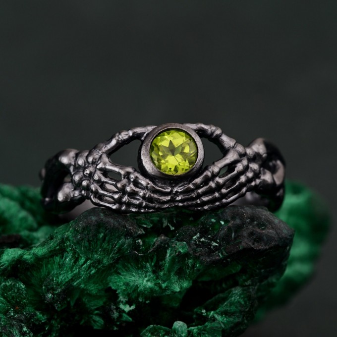 Sterling Silver Celtic Knot Ring with Peridot - Artisan Crafted Mystical Jewelry