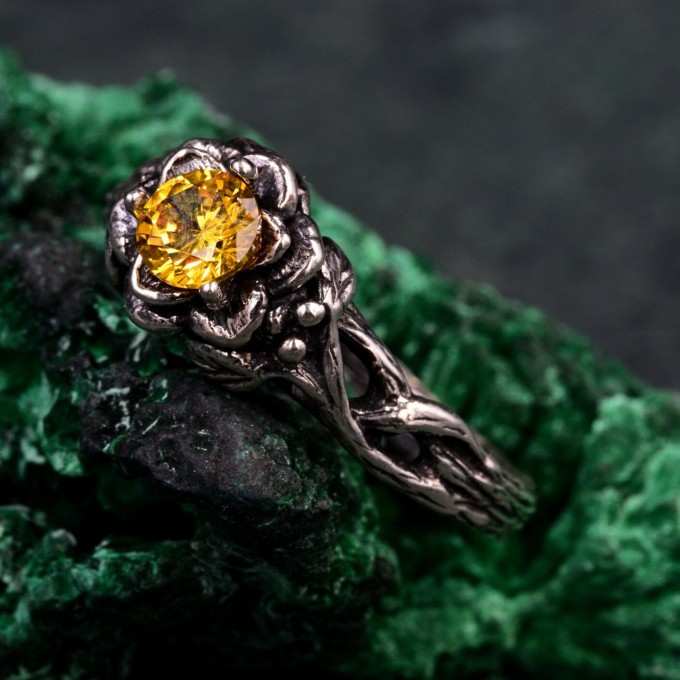 Bloom of Light: Gothic Citrine Lotus Ring
