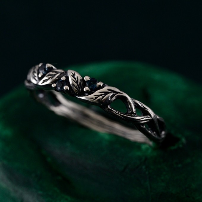 London Blue Topaz Silver Ring – Nature-Inspired Jewelry with Fairy Vine & Willow Leaf Design