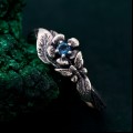 Nature-Inspired Twig & Leaf Ring with Silver Twisted Branch Band