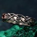 Wide Celtic Wedding Ring – Tree Bark Pattern with Garnet, Vintage Style Garnet Ring, Men's and Women's Wedding Band