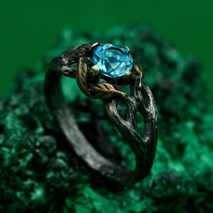 Silver Fairy Twig Engagement Ring: Elvish Leaf Braid Design