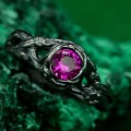 Twig Engagement Ring with Flower – Floral Wedding Ring, Handcrafted 925 Silver Ruby Ring for Women, Handmade Gemstone Jewelry