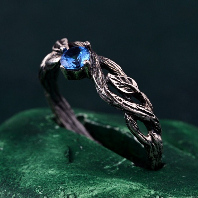 Stunning Leafy Branch with Topaz Ring – Unique Nature's Gemstone Adornment, Christmas Gift Idea