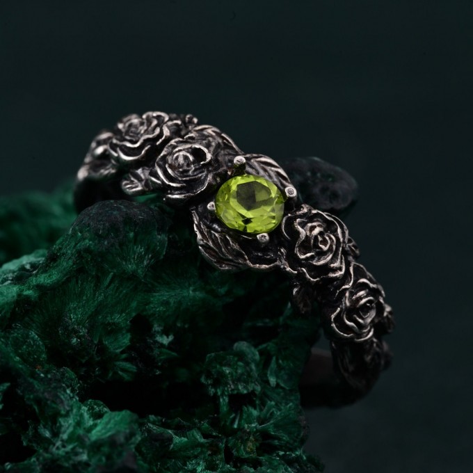 Peridot Blossom Silver Ring