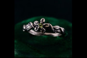 Silver Peridot Twig Ring - Artisan Branch Design, Women's Natural Peridot Engagement Band, Unique Handcrafted Forest-Inspired Jewelry