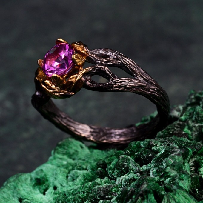 Gold Plated Silver Alexandrite Ring - Unique Handcrafted Bridal Elegance
