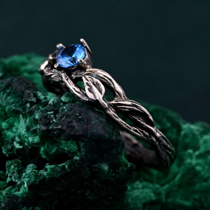 Leaves of Serenity: Gothic Blue Gemstone Ring