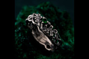 Emerald Oak Leaf Silver Ring, Sterling Silver Leaf with Emerald, Oak Leaf and Emerald Silver Ring, Silver Oak Ring, Silver Oak Leaf Band