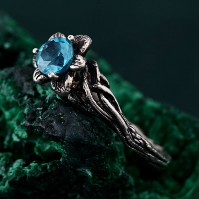 Enchanted Forest Topaz Ring - Unique Blossom Twig and Woodland Whispers Ring