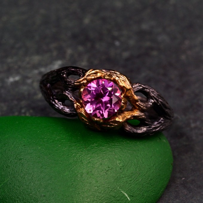 Gold Plated Silver Alexandrite Ring - Unique Handcrafted Bridal Elegance