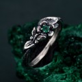 Enchanted Forest Silver Ring - Elegant Garnet & Moth Twig Design