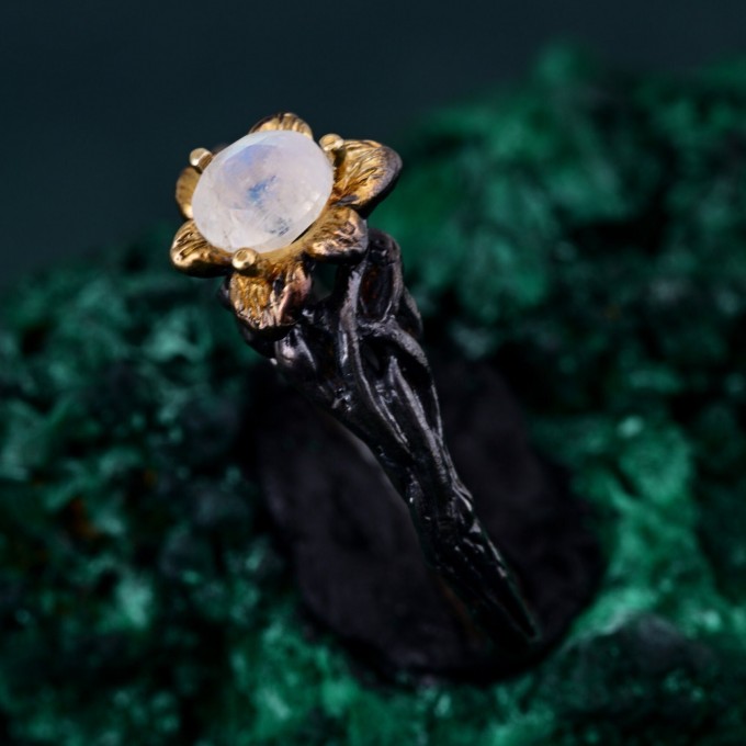 Enchanted Forest Amethyst Ring with Blossom Twig Design