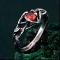 Garnet Nature-Inspired Branch Ring - Unique Silver Engagement Ring for Her