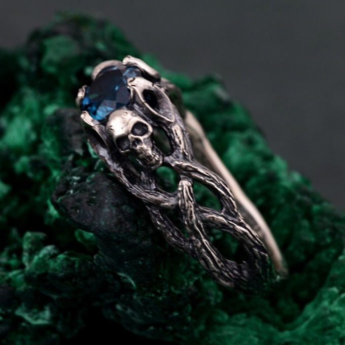 Gothic London Blue Topaz Engagement Ring - Enchanted Forest Wedding Ring