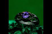 Ring with Branch and Blossom, Forest Ring with Amethyst, Ring of Natural Beauty, Mystical Forest Ring, Leafy Engagement Ring