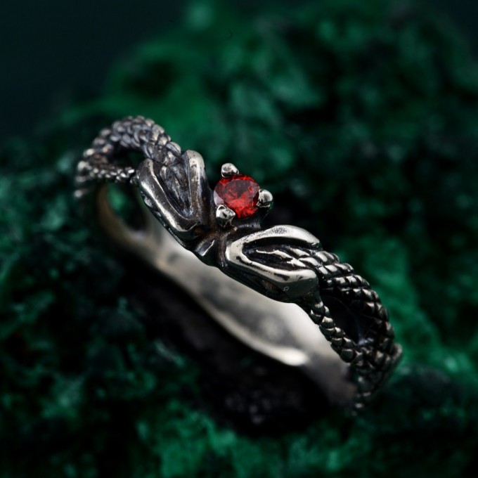 Emerald Snake Engagement Ring – Elven Fantasy Ouroboros Wedding Band, Infinity Serpent Design, Unique Wedding Ring