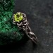 Rustic Peridot Lotus Ring: Handcrafted Sterling Silver Design