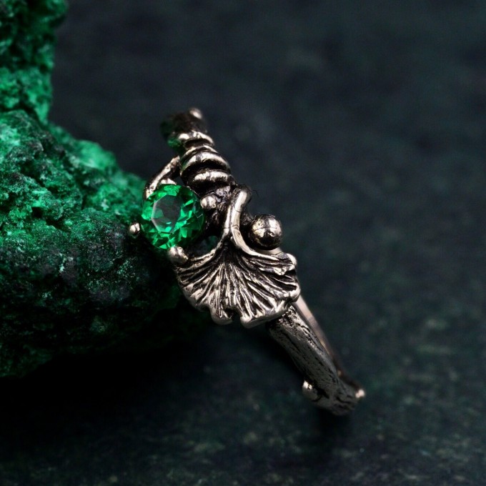 Unique Nature Ring Dainty Branch and Leaf with Forest Theme, Unusual Silver Engagement Leaf Ring, Woman Elvish Nature Bridal Ring