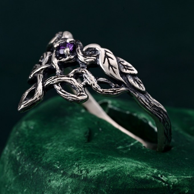 Silver Tree Bark Wedding Band: Vintage Ethereal Woodland Theme Ring