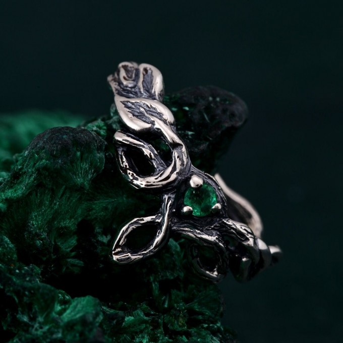Delicate Leaf Braid with Wood Bark Branch Weave – One-of-a-Kind Silver Fairy Engagement Ring