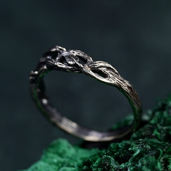 Nature-Inspired Braided Vine Silver Ring