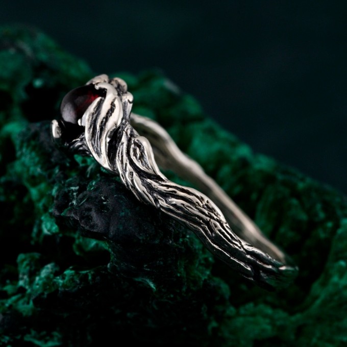 Infernal Grace: Sterling Silver Ring with Deep Red Garnet