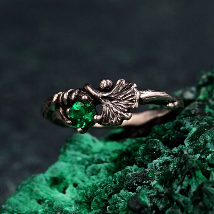 Unique Nature Ring Dainty Branch and Leaf with Forest Theme, Unusual Silver Engagement Leaf Ring, Woman Elvish Nature Bridal Ring
