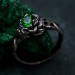 Emerald Lotus Ring – Sterling Silver Twisted Twig Design, Floral Promise Ring, Enchanted Forest Engagement Jewelry for Her