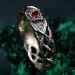 Wide Celtic Wedding Ring – Tree Bark Pattern with Garnet, Vintage Style Garnet Ring, Men's and Women's Wedding Band