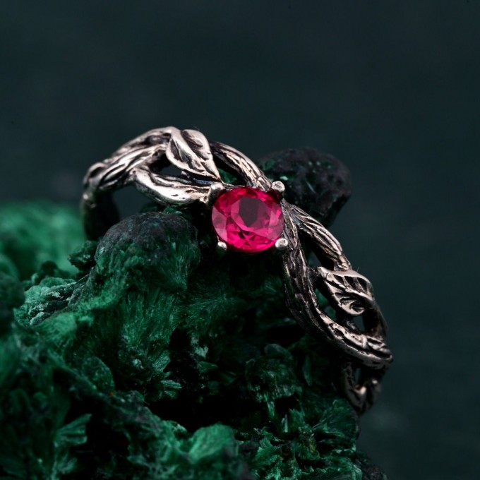 Delicate Twig Engagement Ring with Ruby – Leafy Branch Twisted Wedding Band