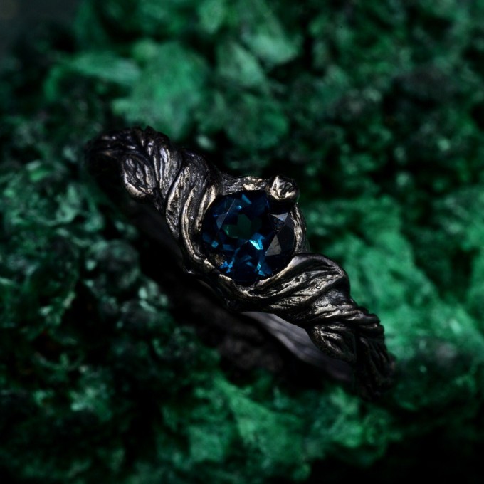 Gothic Noir Sterling Silver Ring - Mystical Darkness Design