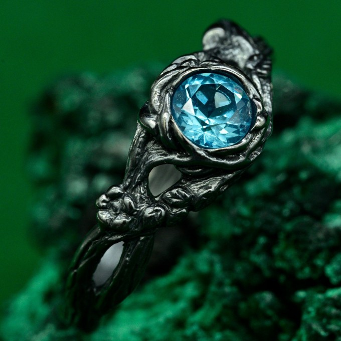 Woodland Wedding Band with Flower and Leaf Design in Handcrafted 925 Silver