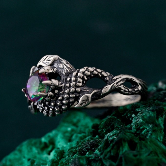 Flamebound Treasure: Gothic Dragon Mystic Stone Ring