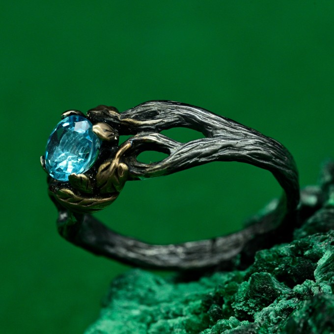 Silver Fairy Twig Engagement Ring: Elvish Leaf Braid Design
