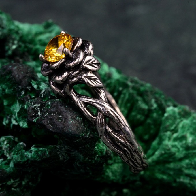 Bloom of Light: Gothic Citrine Lotus Ring