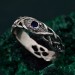 Wide Celtic Wedding Ring – Tree Bark Pattern with Sapphire, Vintage Style Sapphire Ring, Men's and Women's Wedding Band