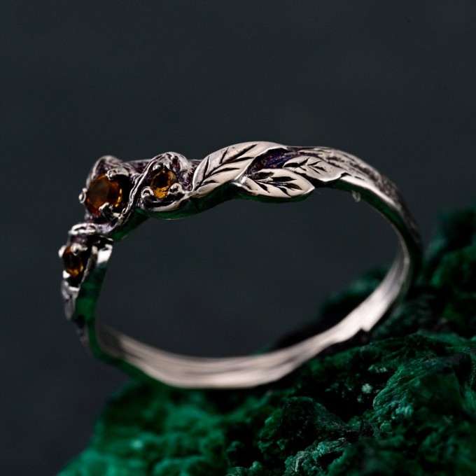 Silver Forest Chevron Wedding Band: Nature-Inspired Wooden Harmony