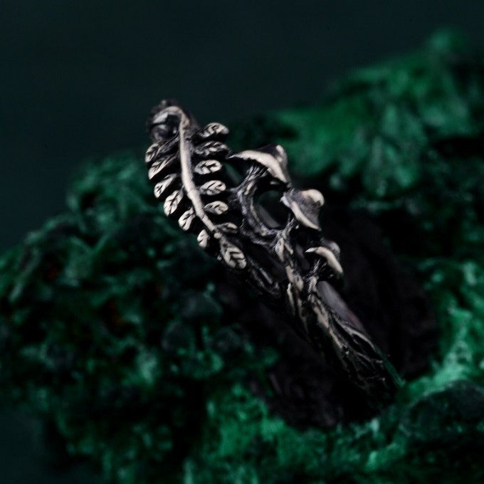 Unique Silver Mushroom Ring: Unisex Gothic Wedding Band