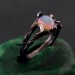 Silver Moon Phase Ring with Opal: Boho Celestial Wedding Band with Enchanted Forest Design